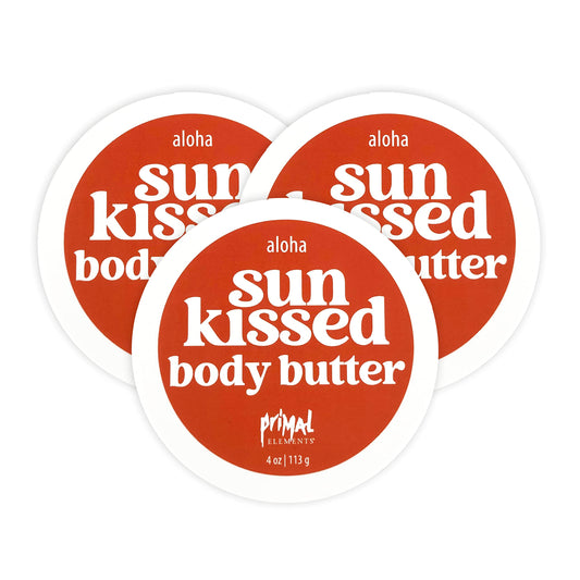 Primal Elements Sunkissed Body Butter with Coconut Oil, Shimmering Moisturizer for Ultimate Hydration and Nourishment, Suitable for All Skin Types, Instant Glow – Aloha, 3 pack (4 oz each)