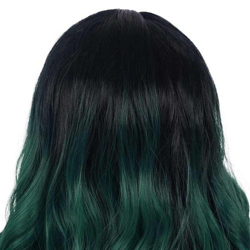 Wiwige Long Curly Wavy Ombre Green Wigs for Women Synthetic Natural Middle Part Daily Party Halloween Cosplay Wig with Wig Cap 21"