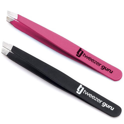 2-Pack Slant Tip Stainless Steel Tweezers for Eyebrows - Professional Precision Tweezing for Facial Hair