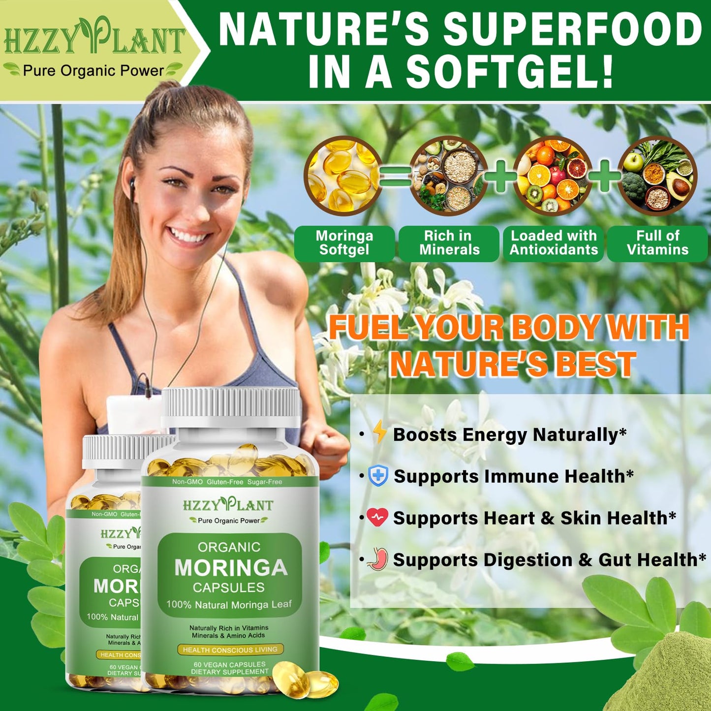 Moringa Softgel Capsules, Made with Pure Moringa Oleifera Leaf, Green Superfood High Absorption than Moringa Powder Capsules, for Energy, Immunity & Joint Health,Vegan,Non GMO,2 Month Supply