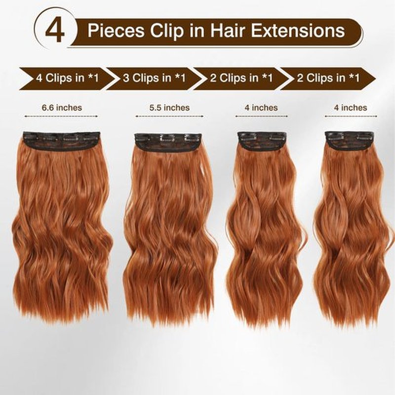 Clip In Hair Extensions Short Wavy Hair Extensions 4PCS Copper Red Clip Ins for Women Soft and Natural Synthetic Hairpieces 16inch