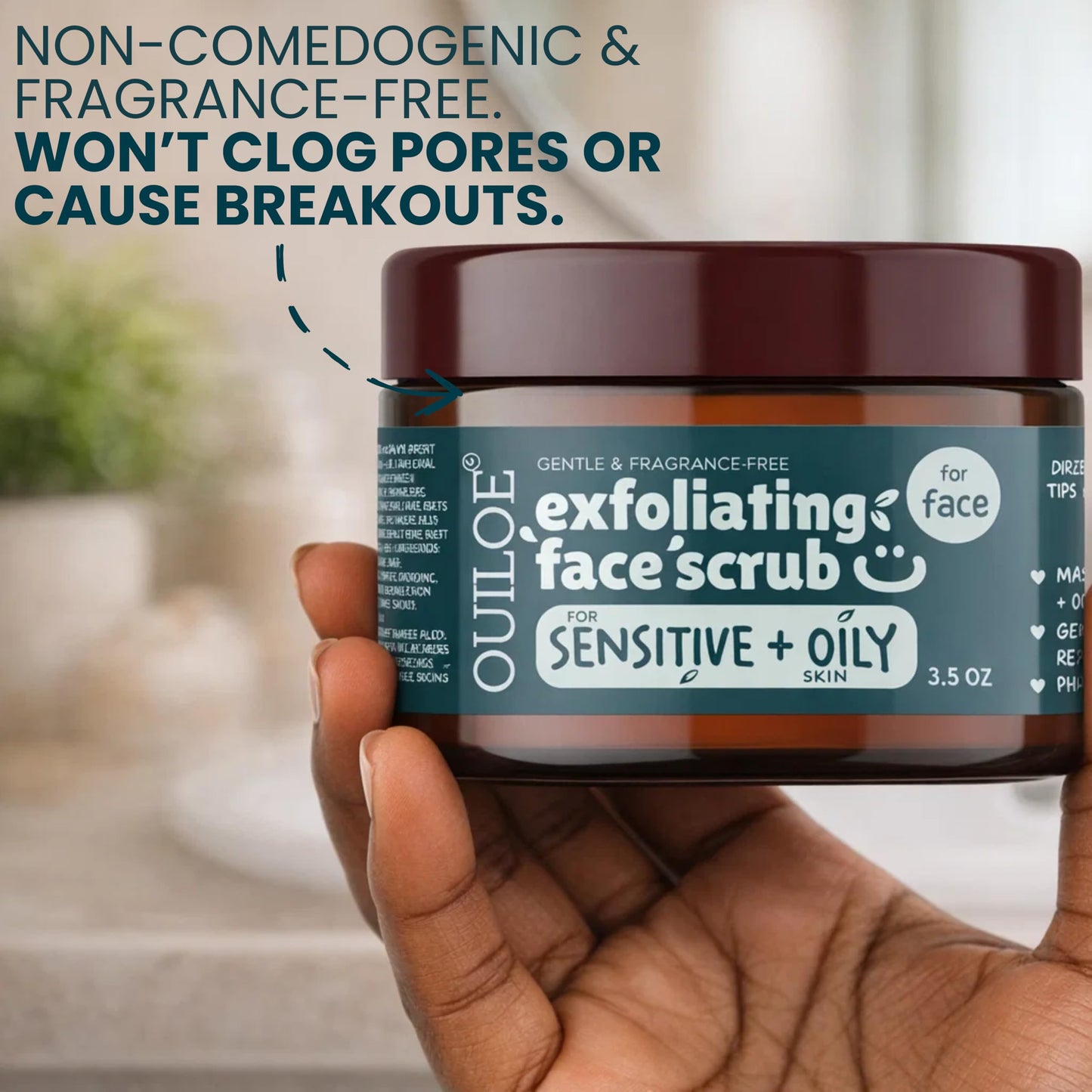 Non Irritating Facial Scrub Exfoliator for Sensitive and Oily Skin - Unscented Face Scrub Exfoliator - Safe for Acne Prone Skin - Gentle, Non Comedogenic, pH Balanced, 3.52 oz by Ouiloe