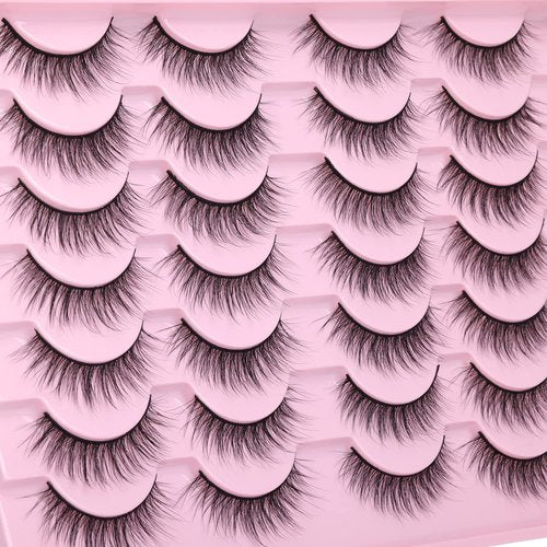 Wispy Lashes 12mm False Eyelashes Natural Look Short Fluffy Faux Mink Eyelashes Wispies Ripple Strip Lashes Pack, 14 Pairs