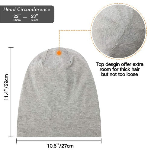 Silk Satin Lined Bonnet Sleep Cap - Adjustable Stay on All Night Hair Wrap Cover Slouchy Beanie for Curly Hair Protection for Women and Men - Solid Light Grey