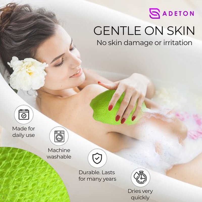 Adeton African Net Sponge, Exfoliating Body Scrubber, Body Exfoliator, Long Net Sponge, 17 Colors, Sapo, Shower Bath Accessories, Back Foot Scalp Scrub, Flat Dead Skin Remover Body Wash (Lemon)