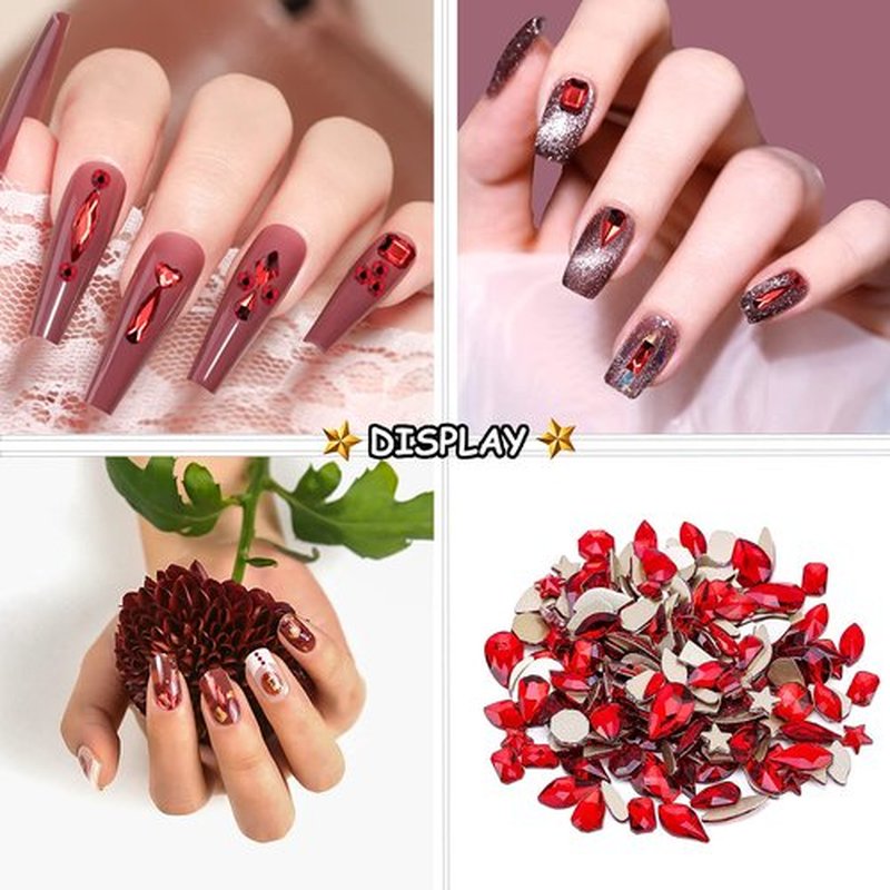 3100Pcs Crystal Red Nail Rhinestones,HOINCO Rhinestones for Nails,Nail Gems and Rhinestones Gems Multi Shapes Nail Charms for Nails Nail Crystal Beads Jewel for DIY Nail Art with Tweezers and Pen