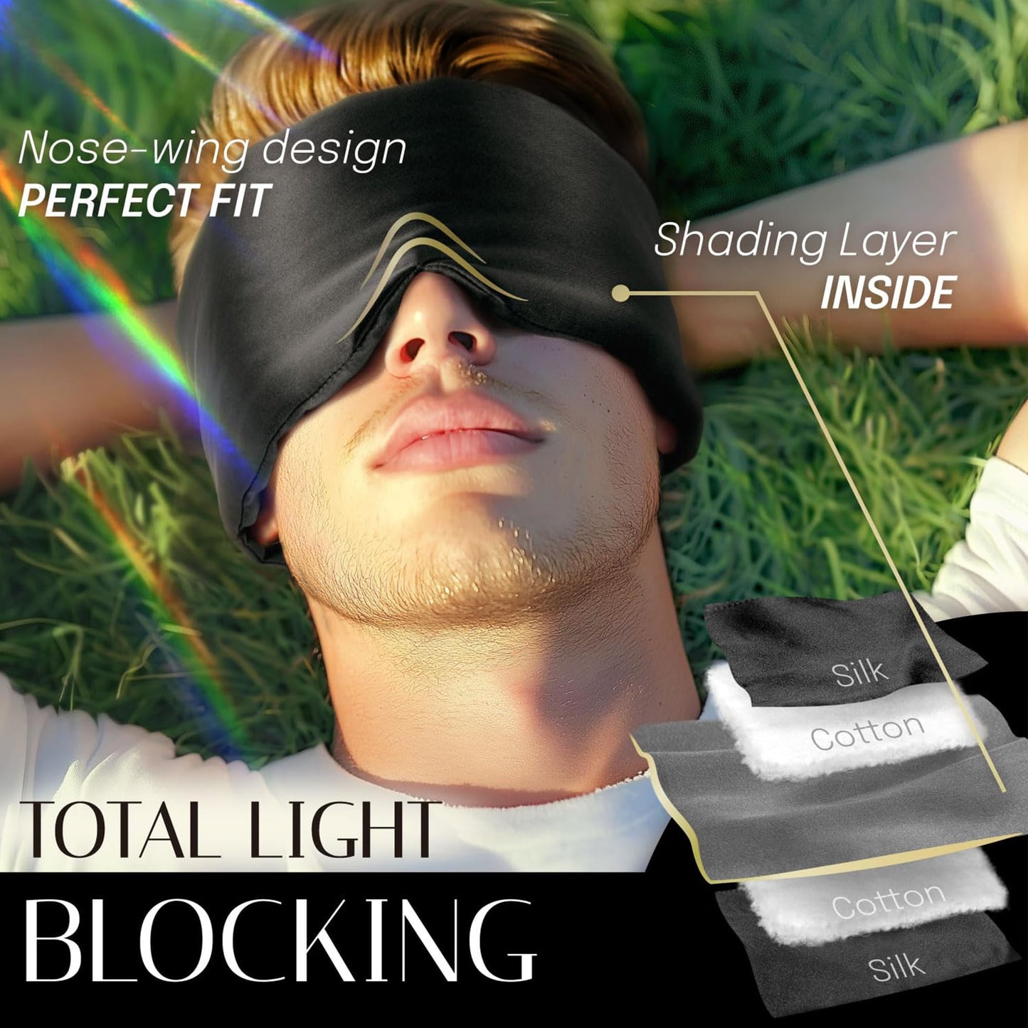 Loouforial Silk Eye Mask for Sleeping 2 Pack, 100% Natural Silk Sleep Masks for Women Men, Soft Pressureless Cooling Blackout Satin Eye Mask Fits All Heads with Adjustable Strap for Home & Travel