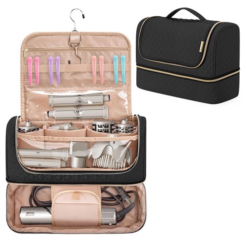 Yarwo Large Airwrap Storage Bag Compatible for Shark FlexStyle Styling (HD 430/440), Double Layers Travel Case Box for Shark Flexstyle/Dyson Airwrap and Hair Styler Attachments, Black (Bag Only)