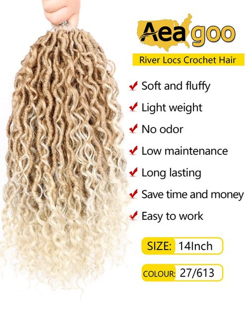 14 Inch Goddess Faux Locs Crochet Hair for Black Women Pre Looped Curly Crochet Goddess Locs Blonde Bohemian River Locs Crochet Hair (14 Inch, 7 Packs, 27/613)