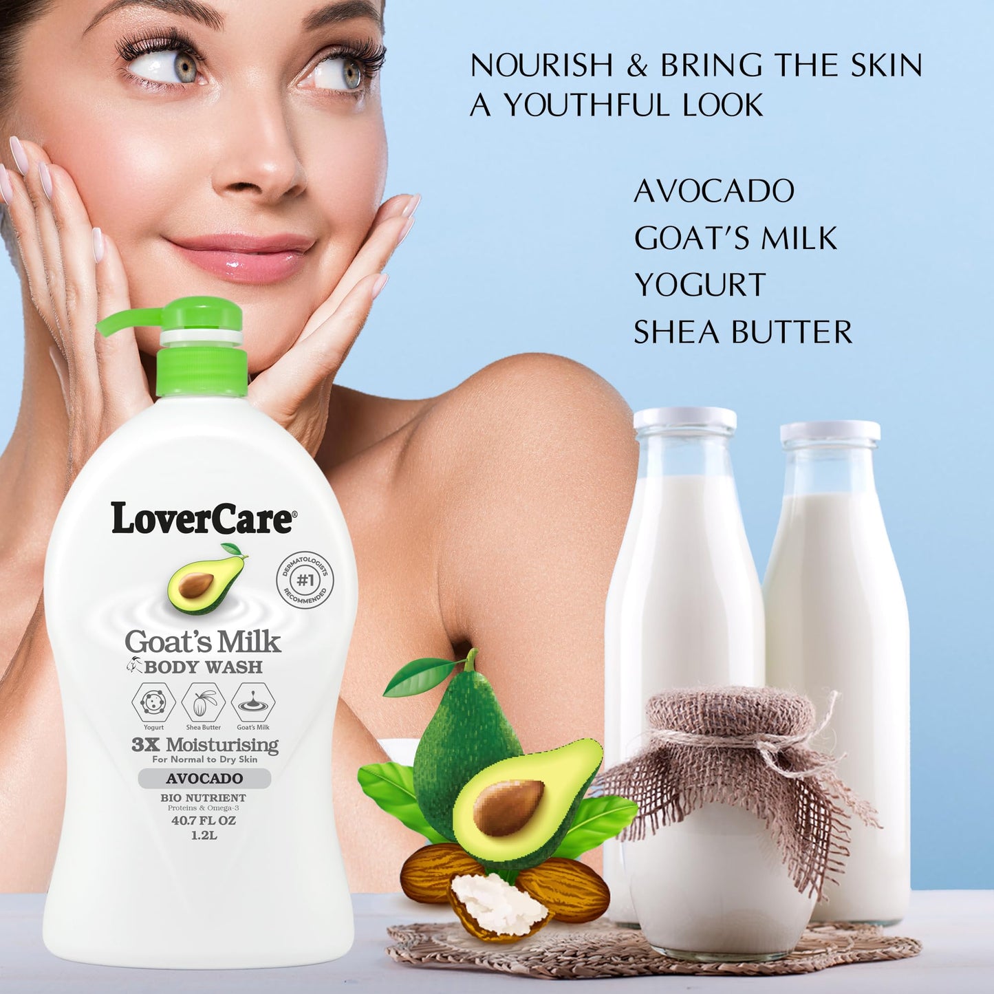Lover's Care Goat Milk Body Lotion for Dry Skin Avocado 27.05 oz (800ml) - Combo Body Lotion & Body Wash…