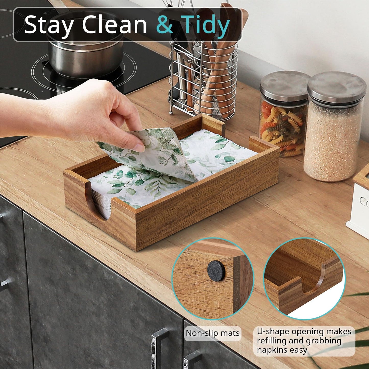 Napkin Holder for Bathroom, Acacia Wooden Guest Towel Holder Tray for Bathroom, Disposable Paper Hand Towel Holder for Bathroom Accessories, Dinner Napkin Holder for Kitchen Table Party