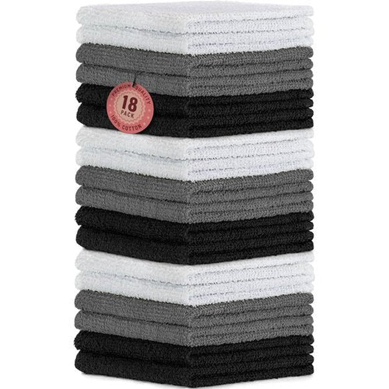 DecorRack 18 Pack 100% Cotton Wash Cloths, Ultra Soft, 11 x 11 inch Ultra Absorbant, Machine Washable Premium Washcloths, Gray (18 Pack)