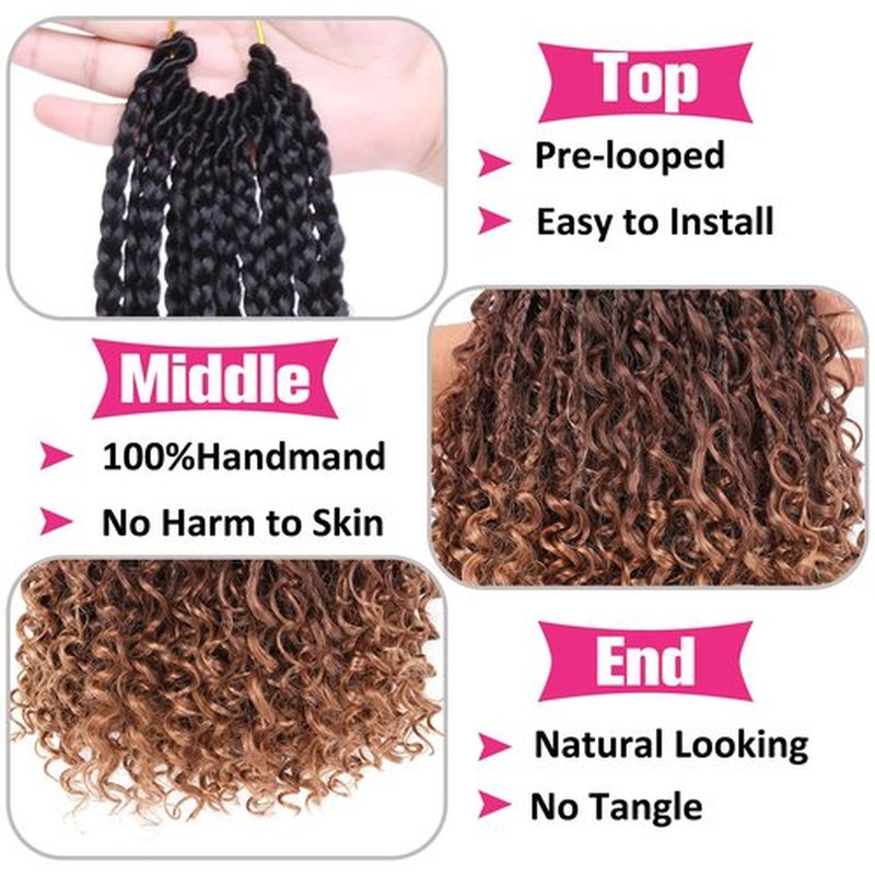 Unionbeauty Boho Box Braids Crochet Hair 14 Inch 8pcs Goddess Box Braids Crochet Hair for Black Woman Crochet Box Btaids Bohemian Hippie Crochet Braids Hair Synthetic Braiding Hair Extension 1B/33/30#