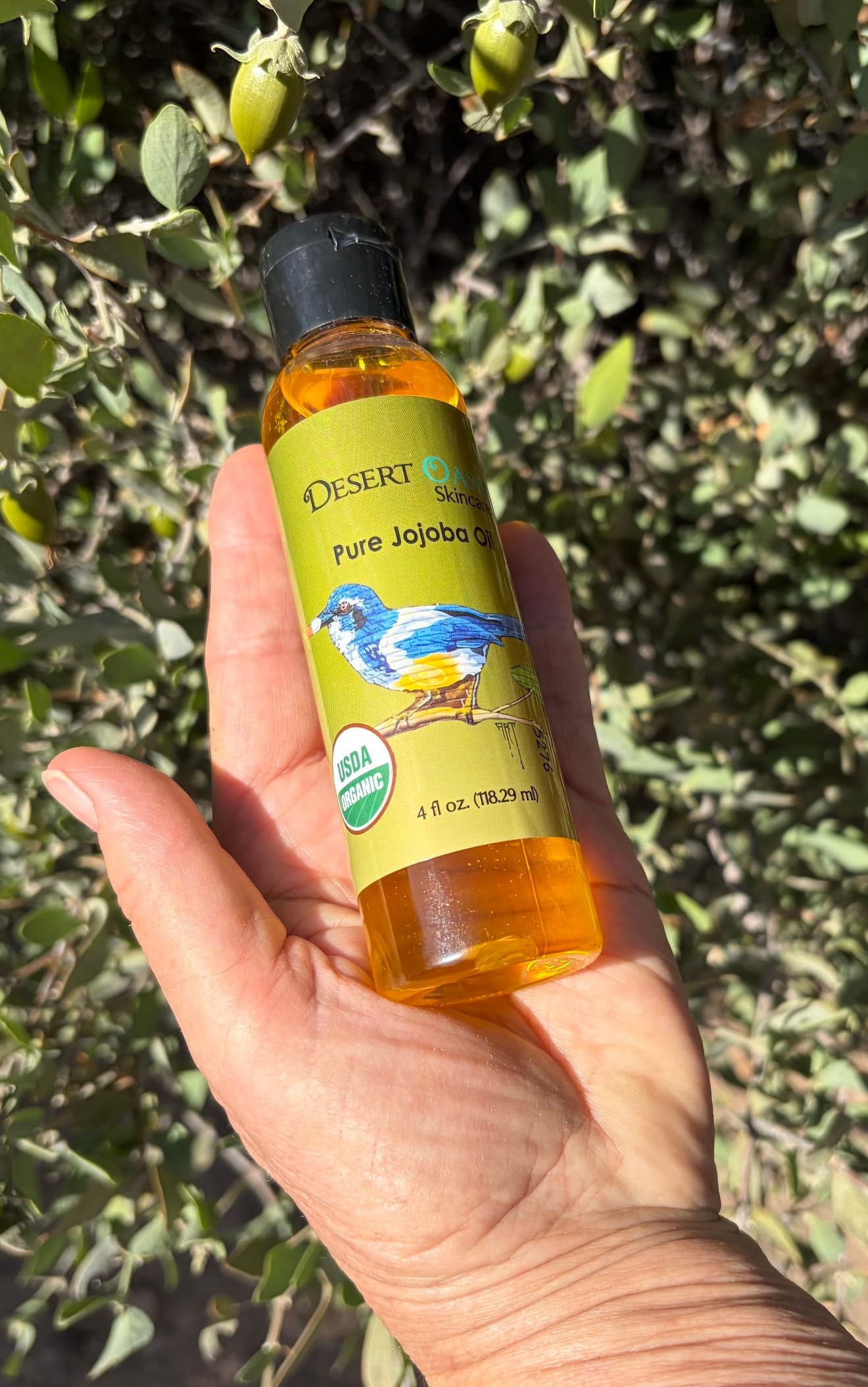 Desert Oasis Skincare | USDA Certified Organic Jojoba Oil – 100% Pure, Cold Pressed Natural Moisturizer for Face, Hair, Skin, Tattoos & Piercings – 4 fl oz (118 ml)