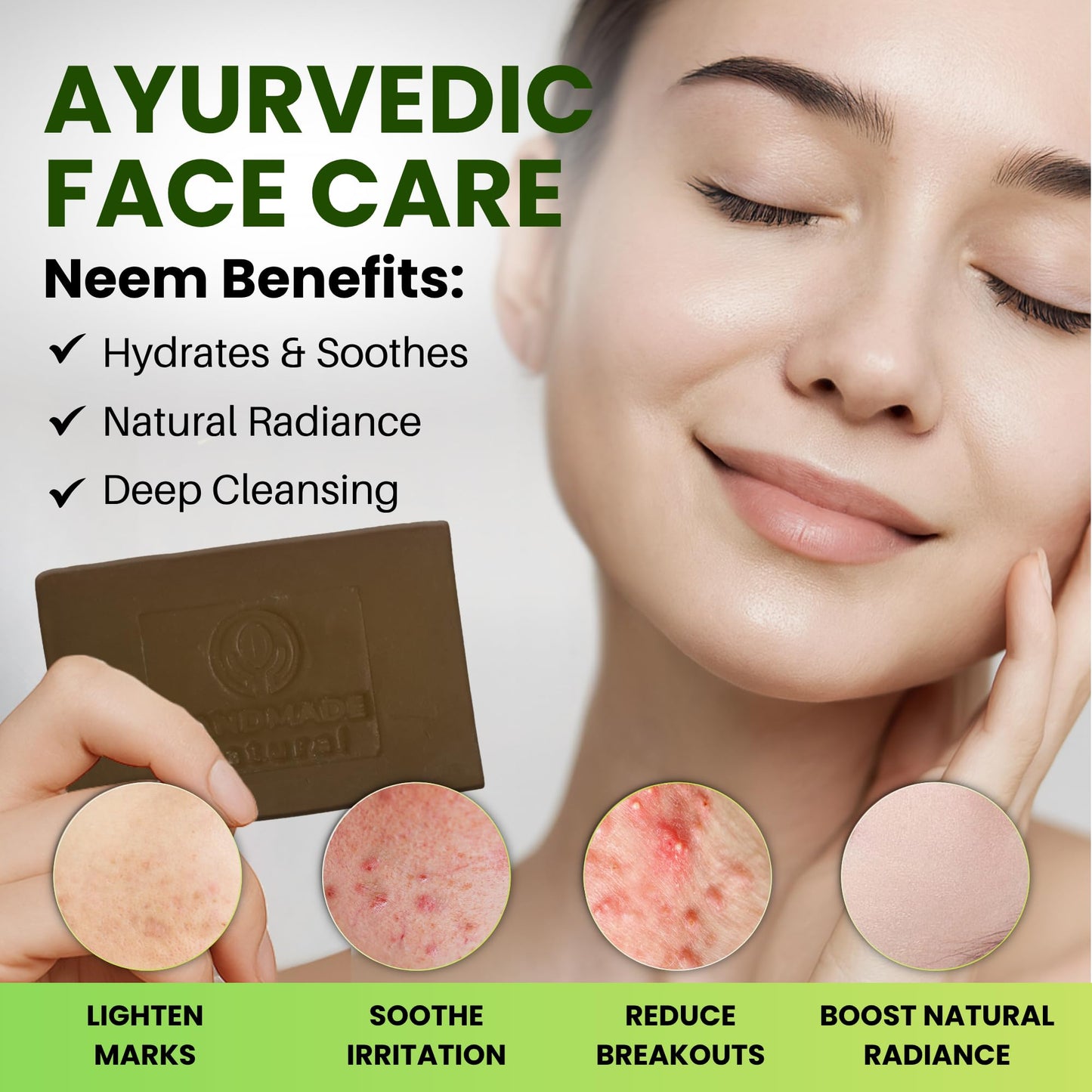 Pure Mitti Neem Soap Bars [4.5 oz x 3 Pcs.] Organic Ayurvedic Soap for Face & Body with Neem, Castor Oil & Coconut Oil – Cold Process, Plastic-Free, Herbal Cleansing