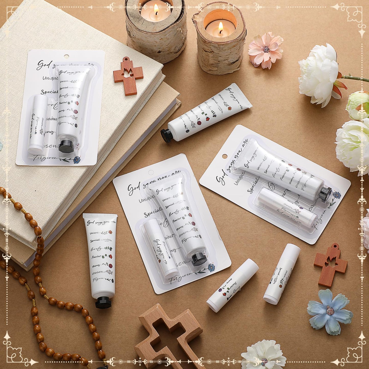 Leelosp Christian Religious Gifts for Women - God Says You Are - Mini Hand Cream and Lip Balm Birthday Gift for Women Sister Friend Daughter Mom Grandma Female Coworker (Fresh Color,24 Packs)