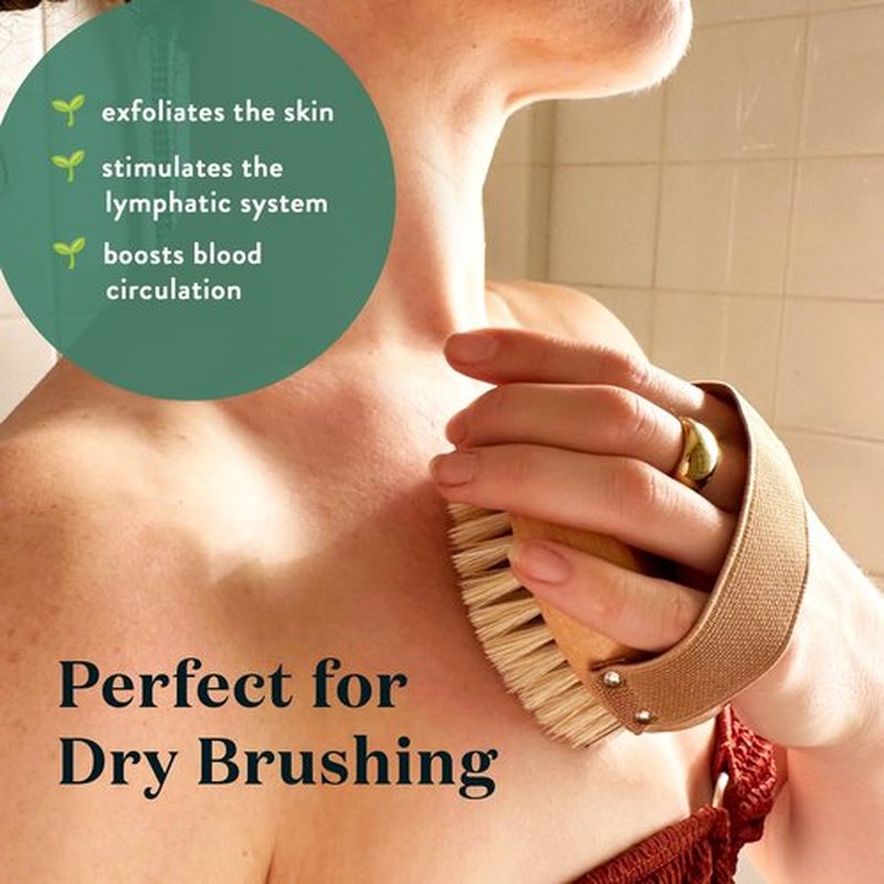 Bare Botanics Dry Body Brush for Lymphatic Drainage | Gentle Exfoliation for Soft Skin | Ergonomically Designed with Elastic Strap | Soft but Firm Natural Boar Bristles