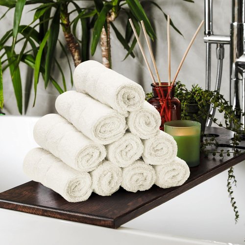 Utopia Towels - 12 Pack Viscose Luxury Wash Cloths Set (12 x 12 Inches) Cotton Ring Spun, Highly Absorbent and Soft Feel Essential Washcloths for Bathroom, Face Towel, Gym and Spa (Ivory)