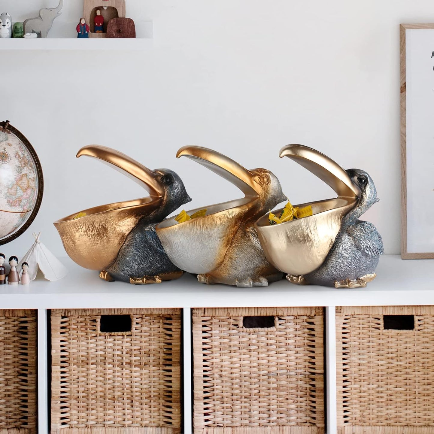 Pelican Key Holder Statue - Fun Hippo Candy Dish for Office Desk | Unique Modern Decor (Gold)