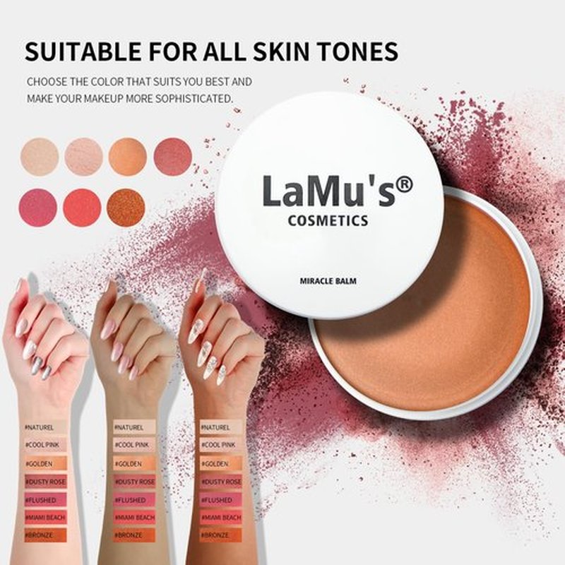 Lamu's Cosmetics Moisturizing Miracle Balm, Multi Glow Balm,Face Balm, Face Blush Cream Blush for Cheeks,Radiant Finish, Hydrating,Natural Glow,Shimmer Balm 50g/ 1.75 Oz(GOLDEN)