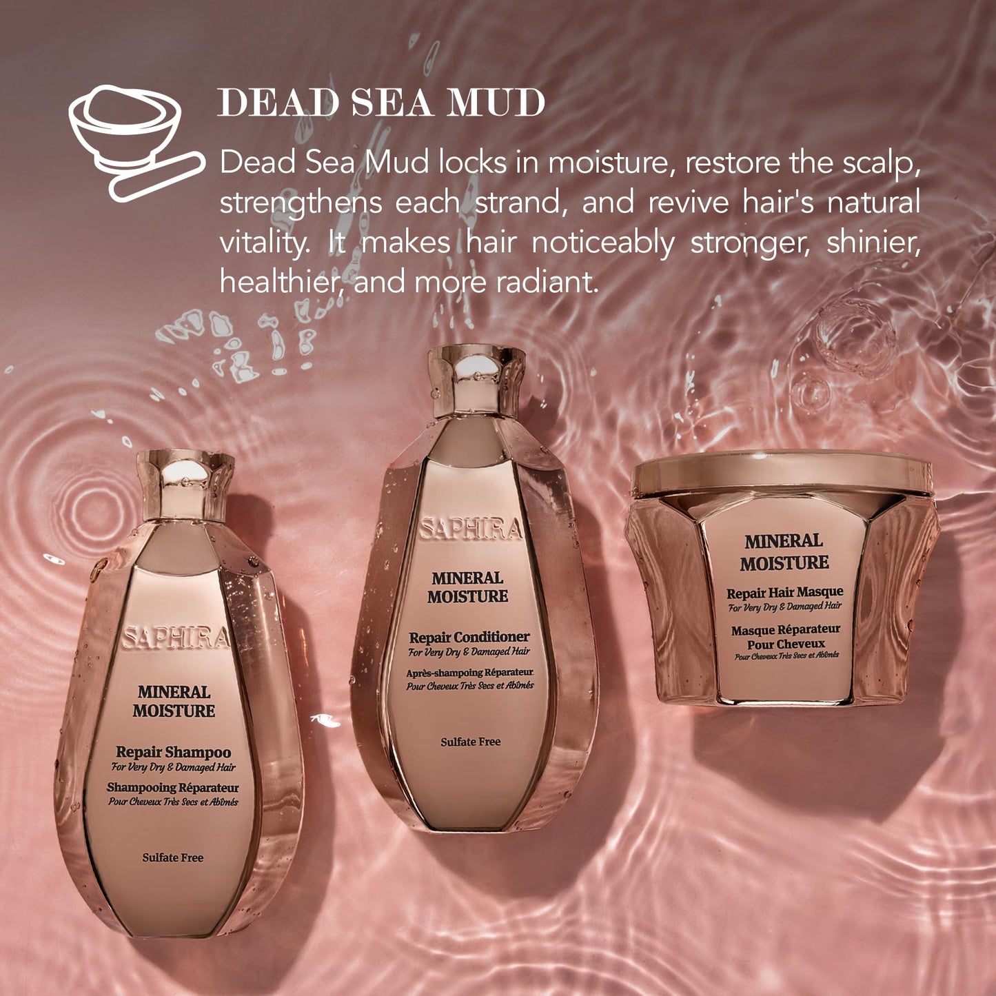 Saphira Mineral Moisture Mud Hair Mask with Dead Sea Minerals – Deep Hydrating Treatment for Dry & Dehydrated Hair – Moisture, Softness & Shine – Professional Hair Care (250 ml 8.5oz)