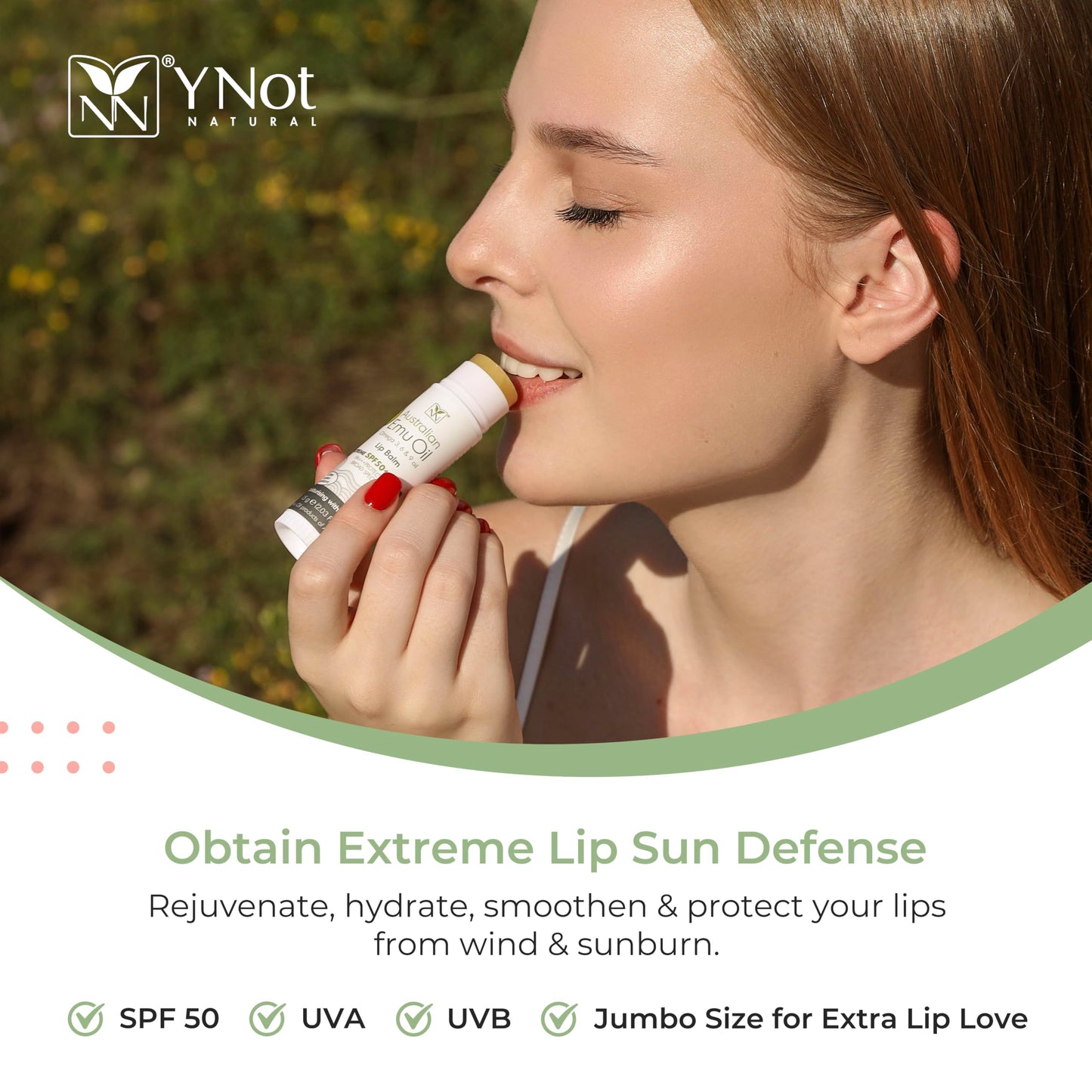 YNN Emu Oil Moisturizing Lip Balm with Extreme SPF50+ Sun Protection - 4-Hour Water Resistant, Fortified with Vitamin E, Amino Acids & Omega 3, 6 & 9 - Y-Not Natural, 15g Stick - 2 Pack