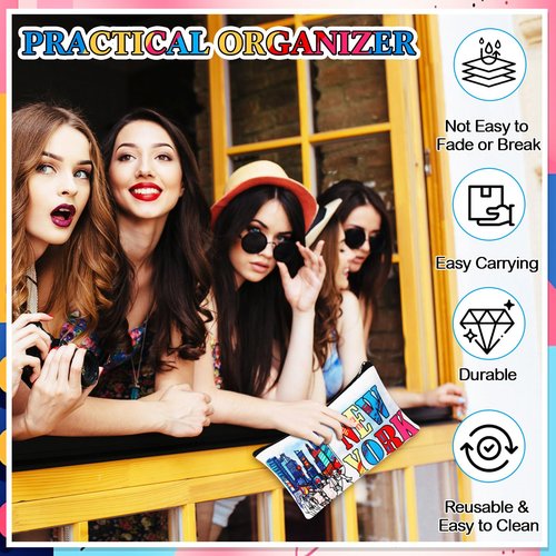 SilTriangle 24 Pieces Makeup Bags Bulk Canvas Cosmetic Bags Purse Organizer Zipper Cosmetic Pouch Portable Travel Toiletry Pouch for Women Men Gifts, 7 x 4 Inch (New York)