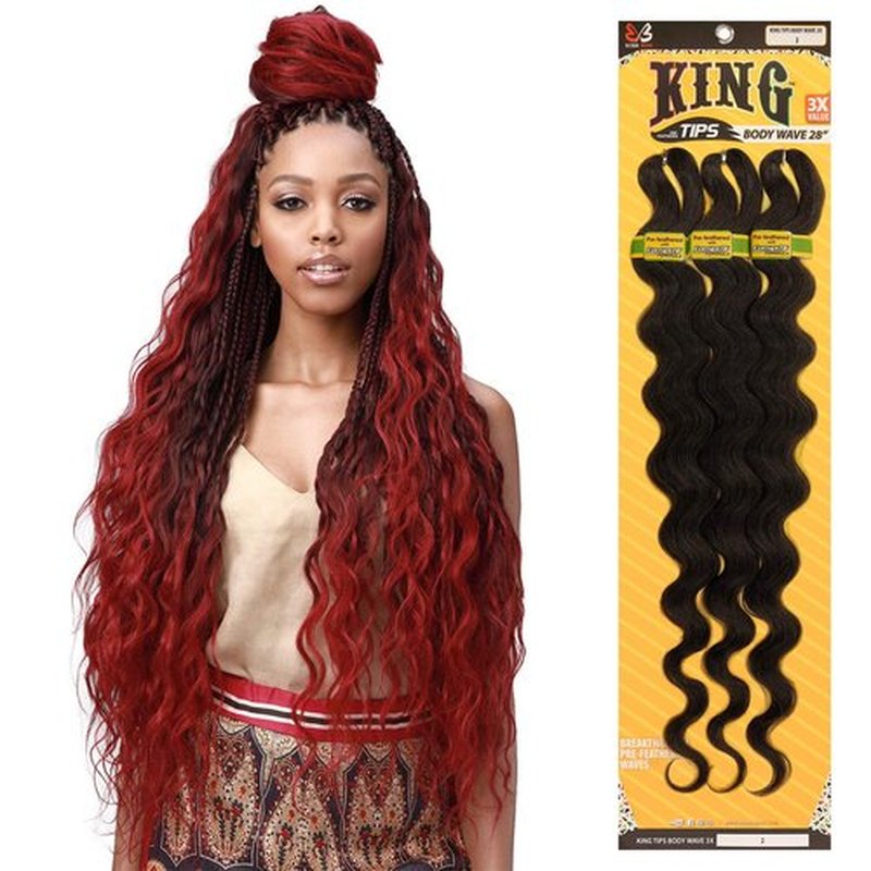 MULTI PACK DEALS! Bobbi Boss Synthetic Hair Braids Pre-Feathered 3X King Tips Body Wave 28" (1-PACK, T1B/27)