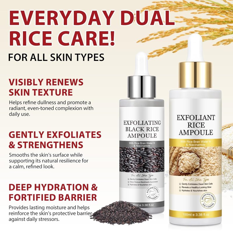 Peel Shot Glow Rice Ampoule Duo - Black & White Rice Exfoliant for All Skin Types | Moisturizing Pore Minimizer & Deep Hydration