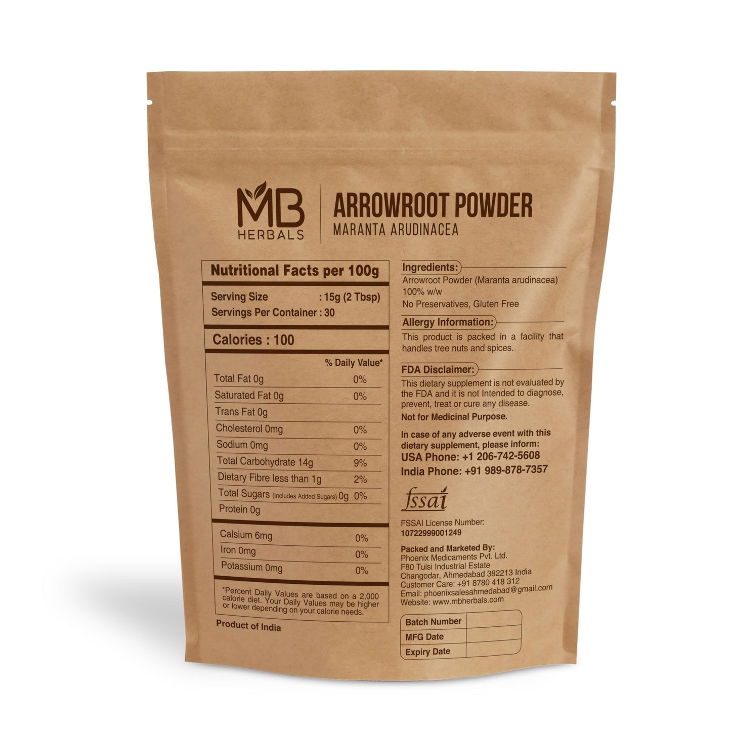 MB Herbals Arrowroot Flour Powder 1 LB | Arrowroot Starch 16 oz / 454g for Baking Cornstarch Substitute | Gluten Free Natural Thickener | No Preservatives
