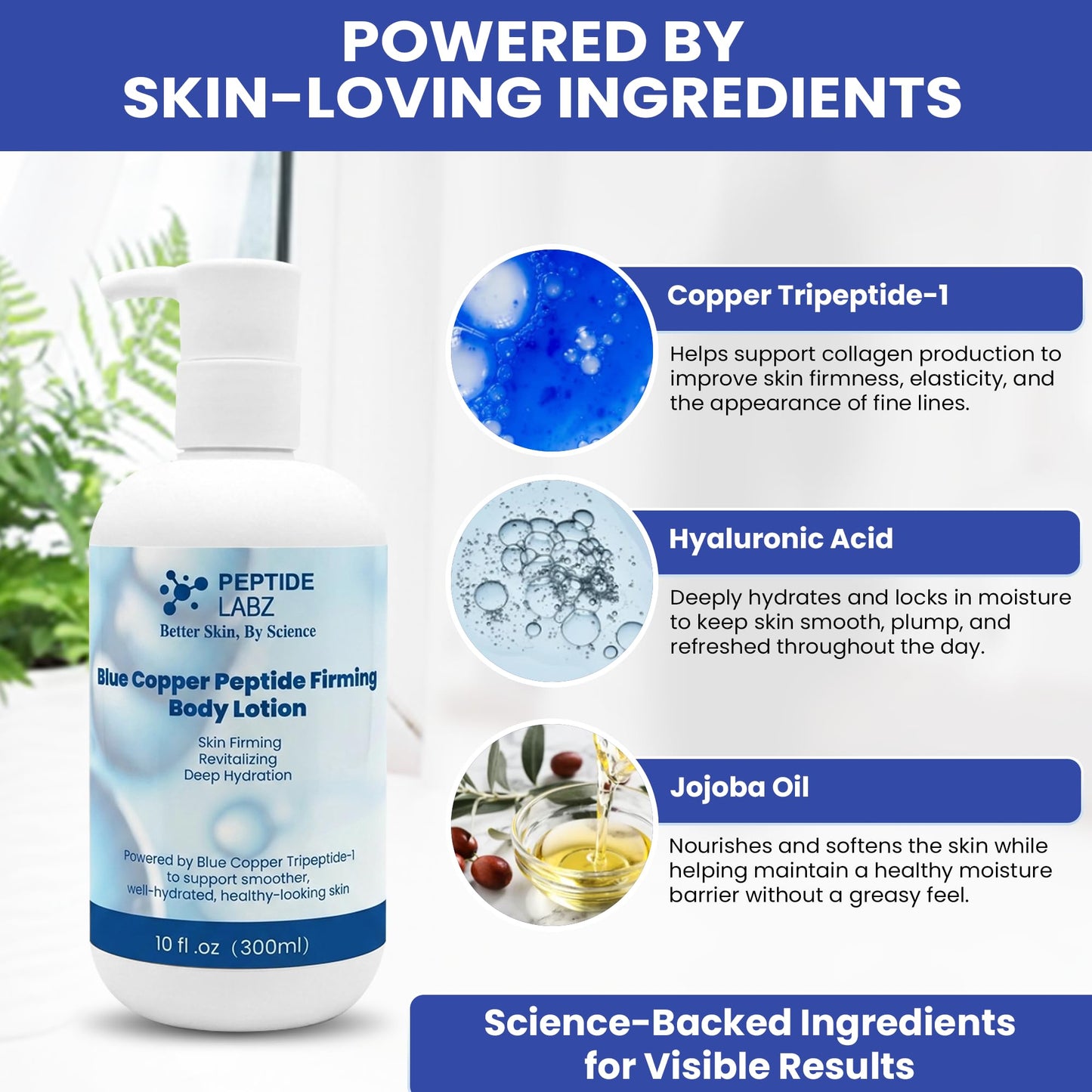 Copper Peptide & Hyaluronic Acid - Body Lotion - Skin Revitalizing, Skin Firming & Hydrating Formula, 10 Fluid Ounce