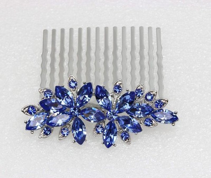 Faship Gorgeous Blue Rhinestone Crystal Floral Hair Comb
