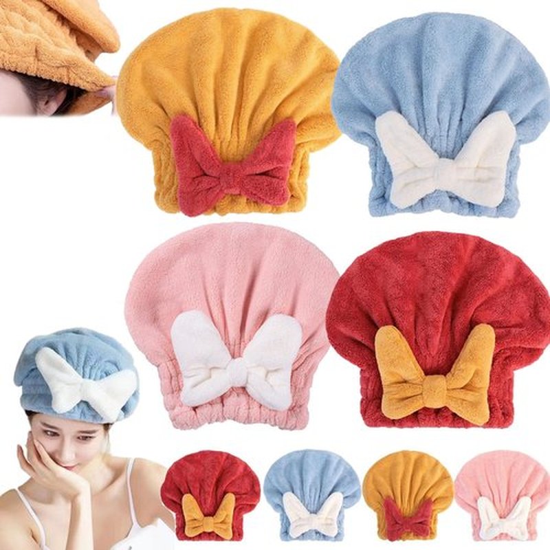 ZANWANXIN New Super Absorbent Hair Towel Wrap for Wet Hair, Quick-Drying Thickened Soft Bow Knot Hair Dry Cap, Efficient Absorbent Hair Towel Wrap, Microfiber Hair Towel Wrap (4 Pcs)