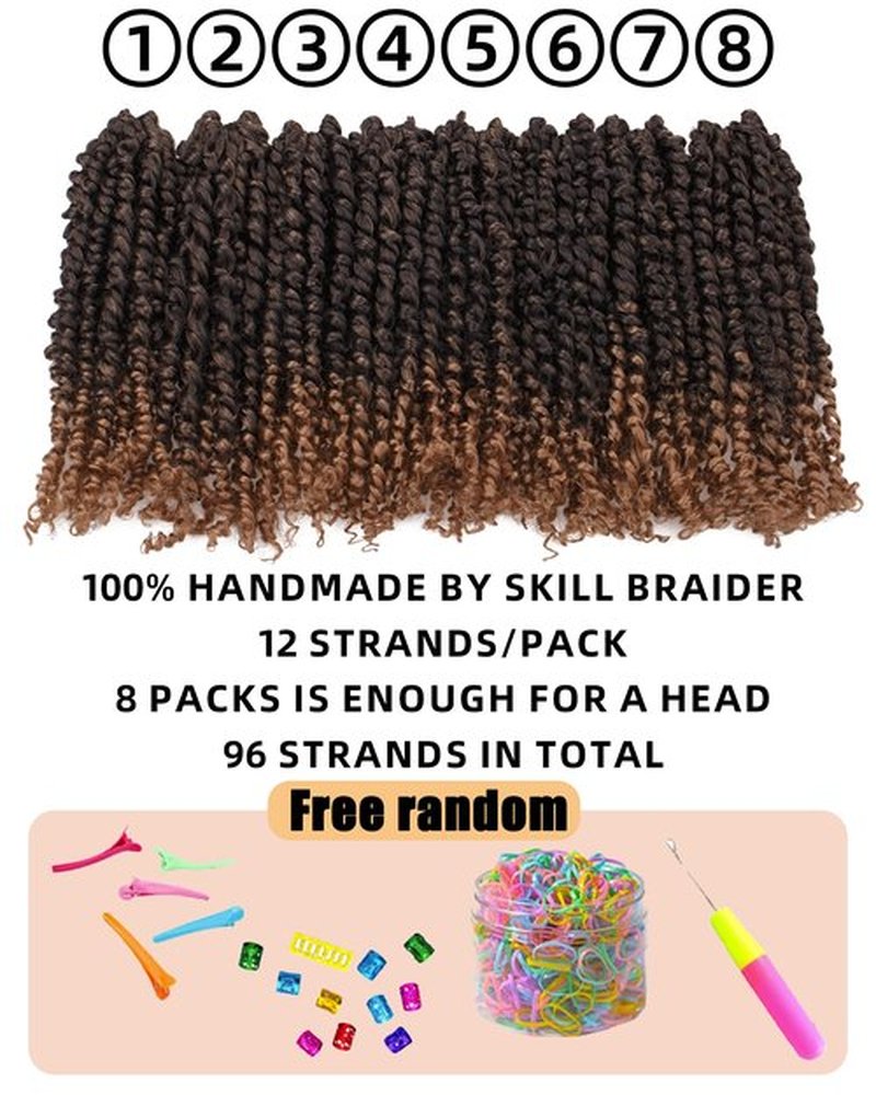 10 Inches 8 Packs Pre Looped Pretwisted Passion Twist Crochet Hair for Black Women and Kids-Ombre Blonde,Soft Hair Extensions Braided by Synthetic Spring Kinky Twist Bohemian Curls(10"-8 Packs,T1B/27)