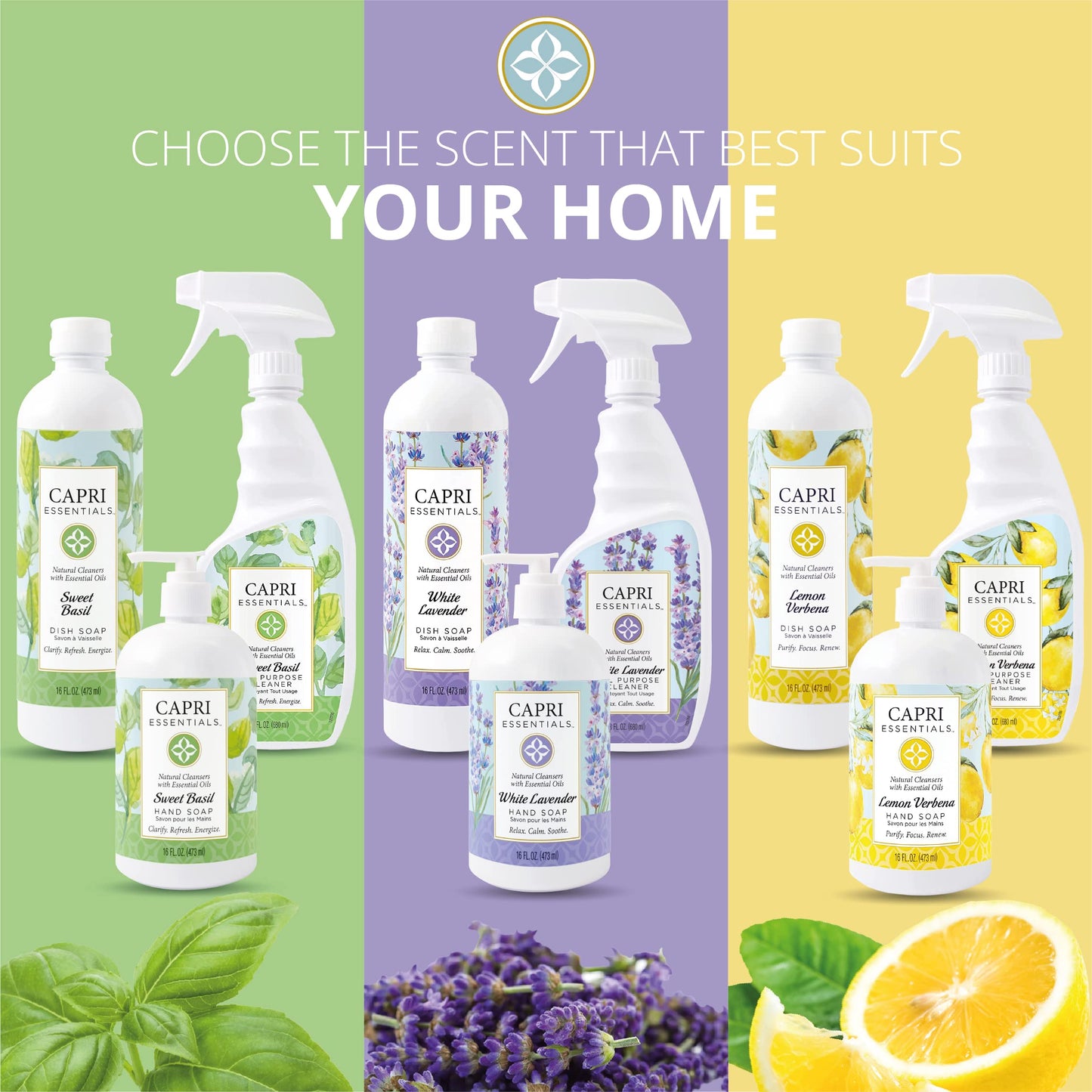 CAPRI ESSENTIALS Hand Soap Liquid, Natural Household Cleaning Supplies, Gentle Plant Based Aromatic Hand Wash with a Blend of Essential Oils, Removes Dirt & Grime, White Lavender Scent, 16 FL Oz
