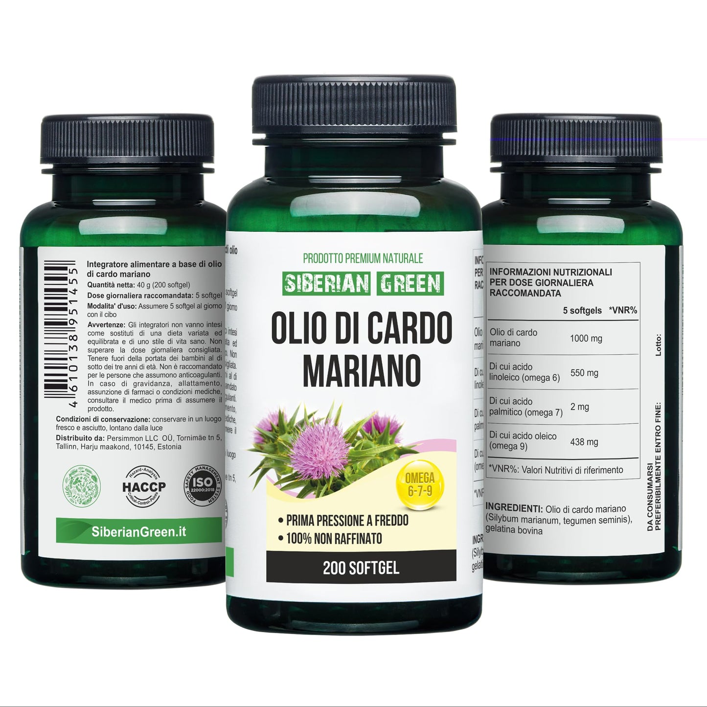 Siberian Green Milk Thistle Oil Capsules 200 Softgels Wild Harvested Siberia Altai Cold Pressed Unrefined