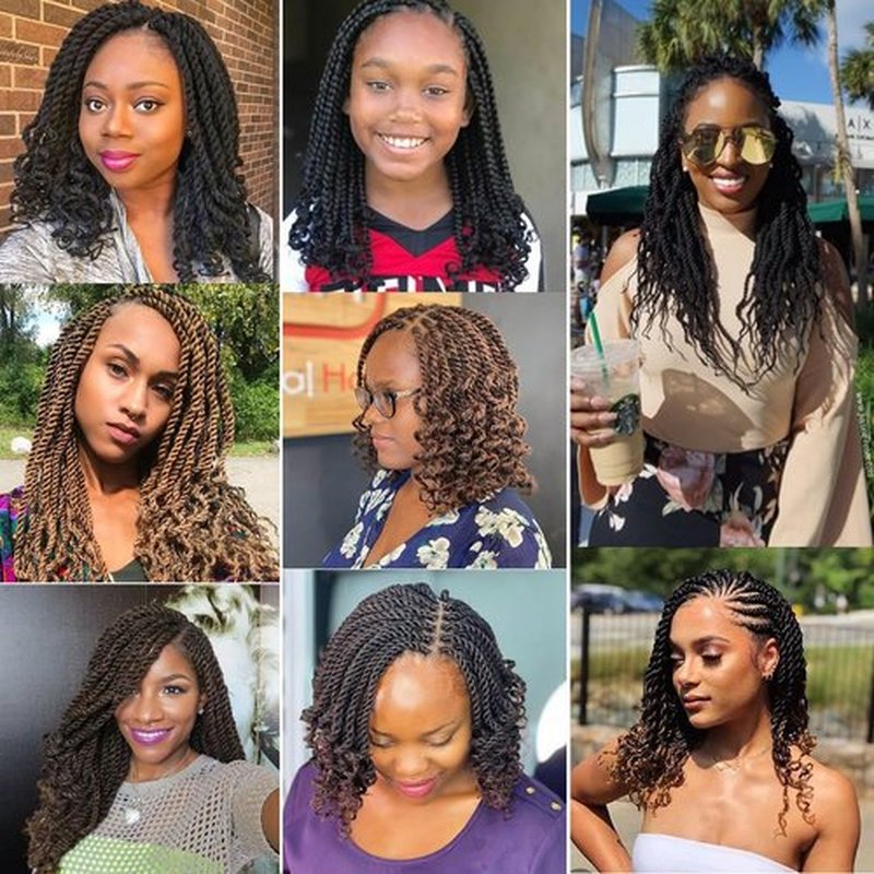 Kachanaa 10 Inch Wavy Senegalese Twist Crochet Hair 8 Pack Synthetic Short Pre Looped Kids Crochet Braids with Curly Ends Pre Twisted Small Havana Twist Braiding Hair for Black Women T350#