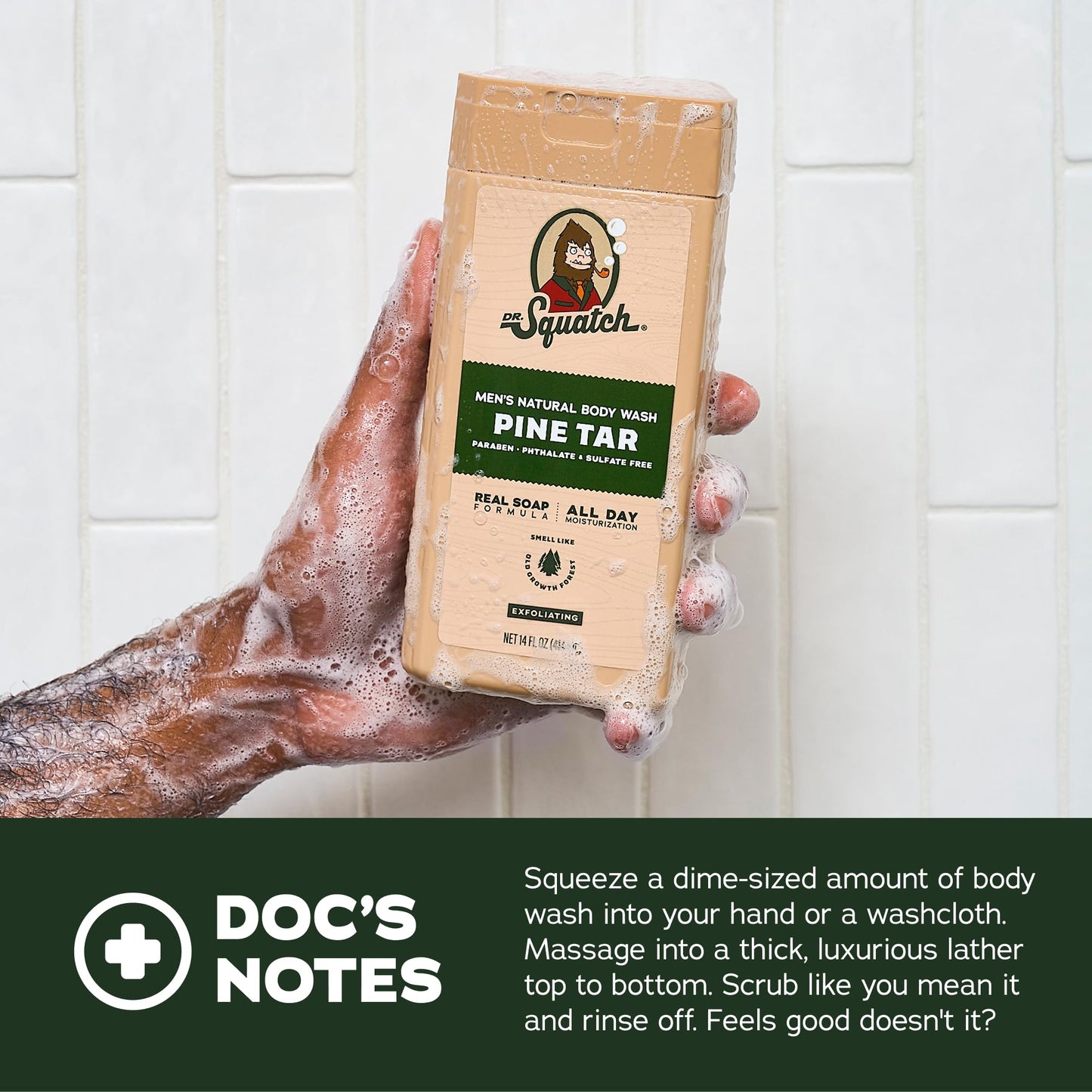 Dr. Squatch NEW Body Wash for Men with Nourishing, Natural Ingredients | No Paraben, Phthalate, Sulfate | All Day Moisture | Long Lasting Scent | Wood Barrel Bourbon & Fresh Falls (14 oz, 2-Pack)