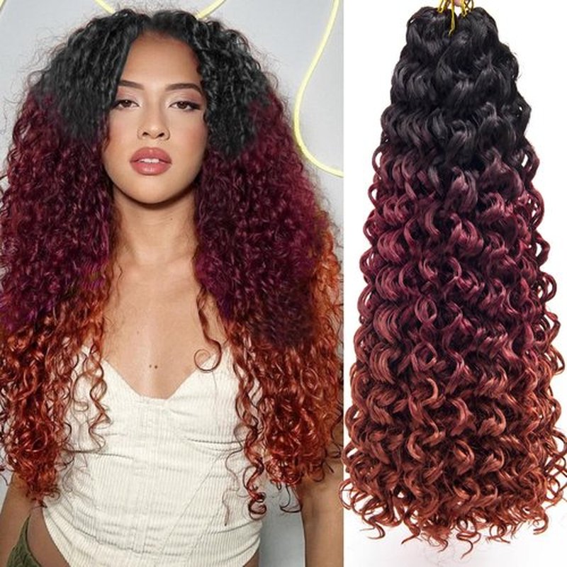 GoGo Curl Crochet hair 18inch Water Wave Crochet hair Ombre Synthetic Bohemian Crochet Braid Deep Wave Braiding hair Extensions (5Packs,1B/530/350)