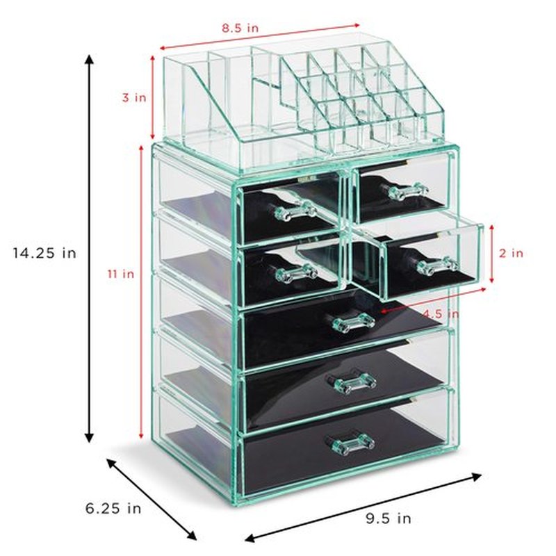 Sorbus Clear Cosmetic Makeup Organizer - Make Up & Jewelry Storage, Case & Display - Spacious Design - Great Holder for Dresser, Bathroom, Vanity & Countertop (3 Large, 4 Small Drawers) [Teal Thrill]