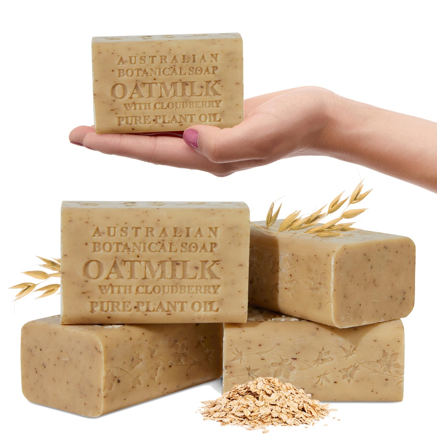 Australian Botanical Soap Oat Milk with Cloudberry – Triple Milled 6.6 oz Bar Soap with Shea Butter, Face Hand & Body Soap Bars, Pack of 4