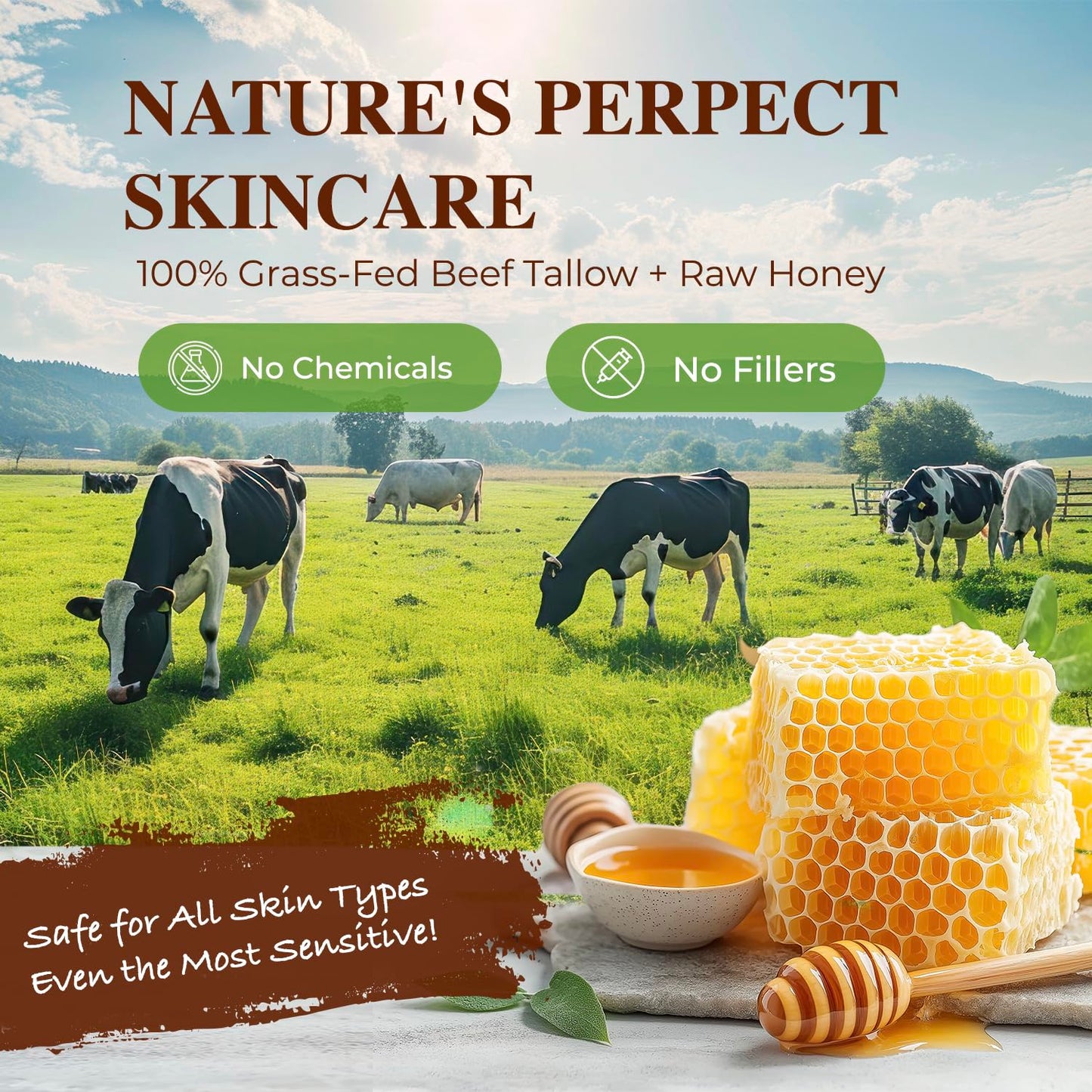 Lupure Beef Tallow Balm for Skin, Whipped Grass Fed Beef Tallow with Honey, Organic & All-Natural Face Moisturizer, Hydrating & Nourishing Balm for Dry Skin, Eczema Relief, Unscented, Non-Greasy, 2oz