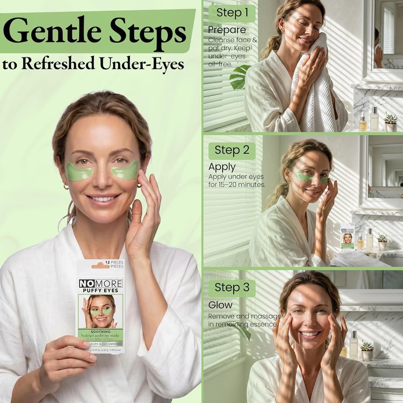 Anti-Puffiness Hydrogel Undereye Masks - Collagen & Cucumber for Dark Circles | 6 Pairs