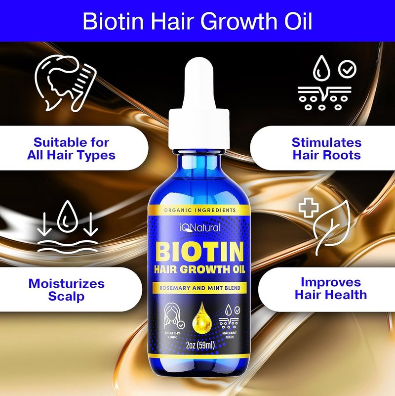 IQ Natural Hair Growth Serum - Organic Biotin & Rosemary Oil for Thicker Hair | 2oz