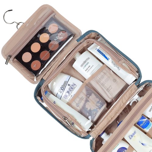 NISHEL Travel Toiletry Bag for Women Large Capacity, Travel Essentials Organizer, Hanging Makeup Case for Accessories, Cosmetics, Toiletries, Lake-Blue