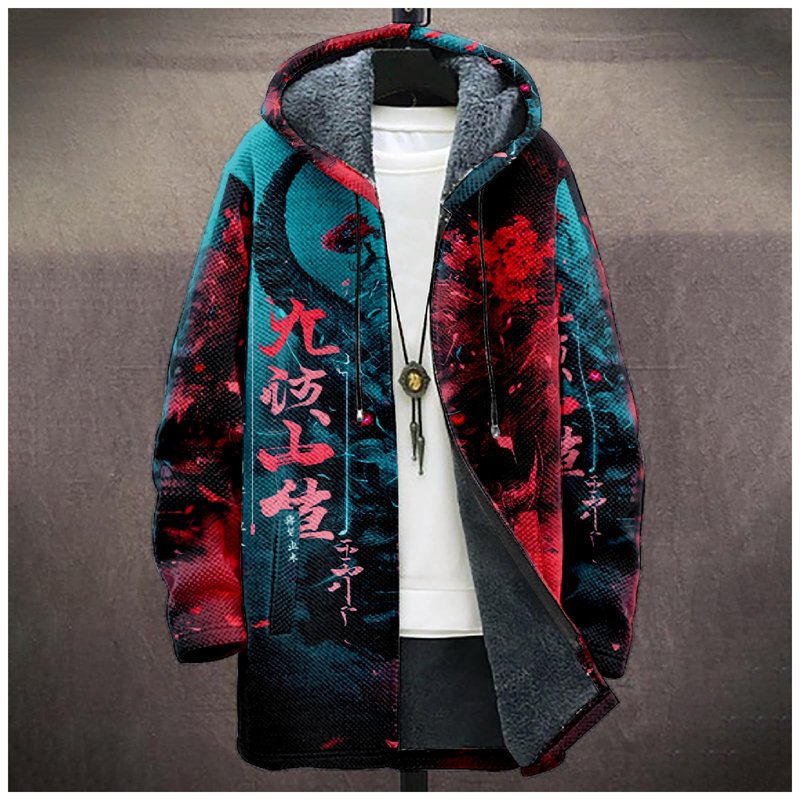 domirica Oni Demon Mask Hoodie Japanese Style Retro Y2K Oni Demon Mask Graphic Long Sleeve Winter Warm Zip UpHooded Long Sweatshirt Fleece Sherpa Lined Novelty Big And Tall Heavyweight Jacket,2XL
