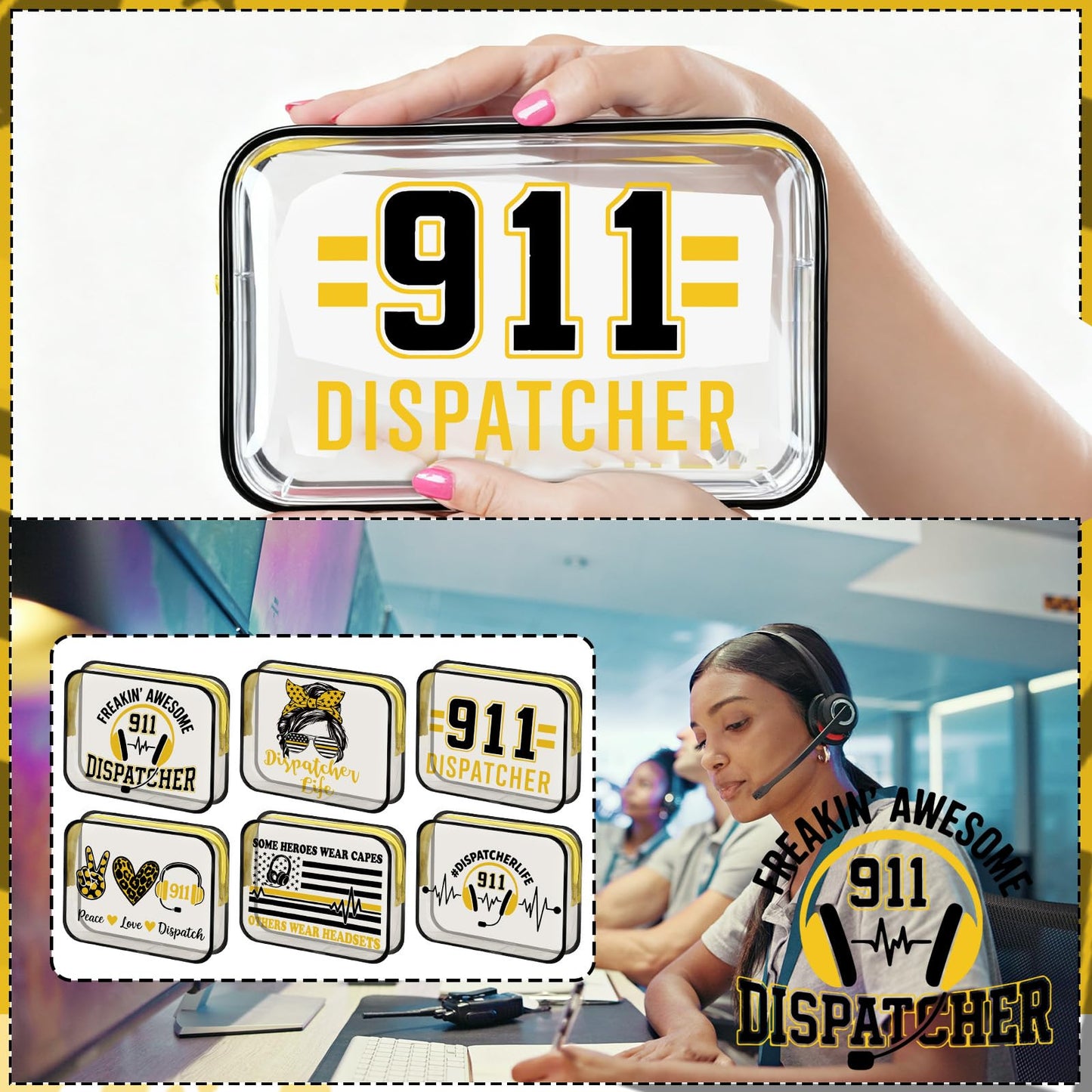 Sunnymove 12 Pcs 911 Dispatcher Gifts for Women Makeup Bags Bulk Telecommunicator Week Party Favor 911 Operator Emergency Dispatchers Accessories First Responder Office Employee Appreciation Gifts