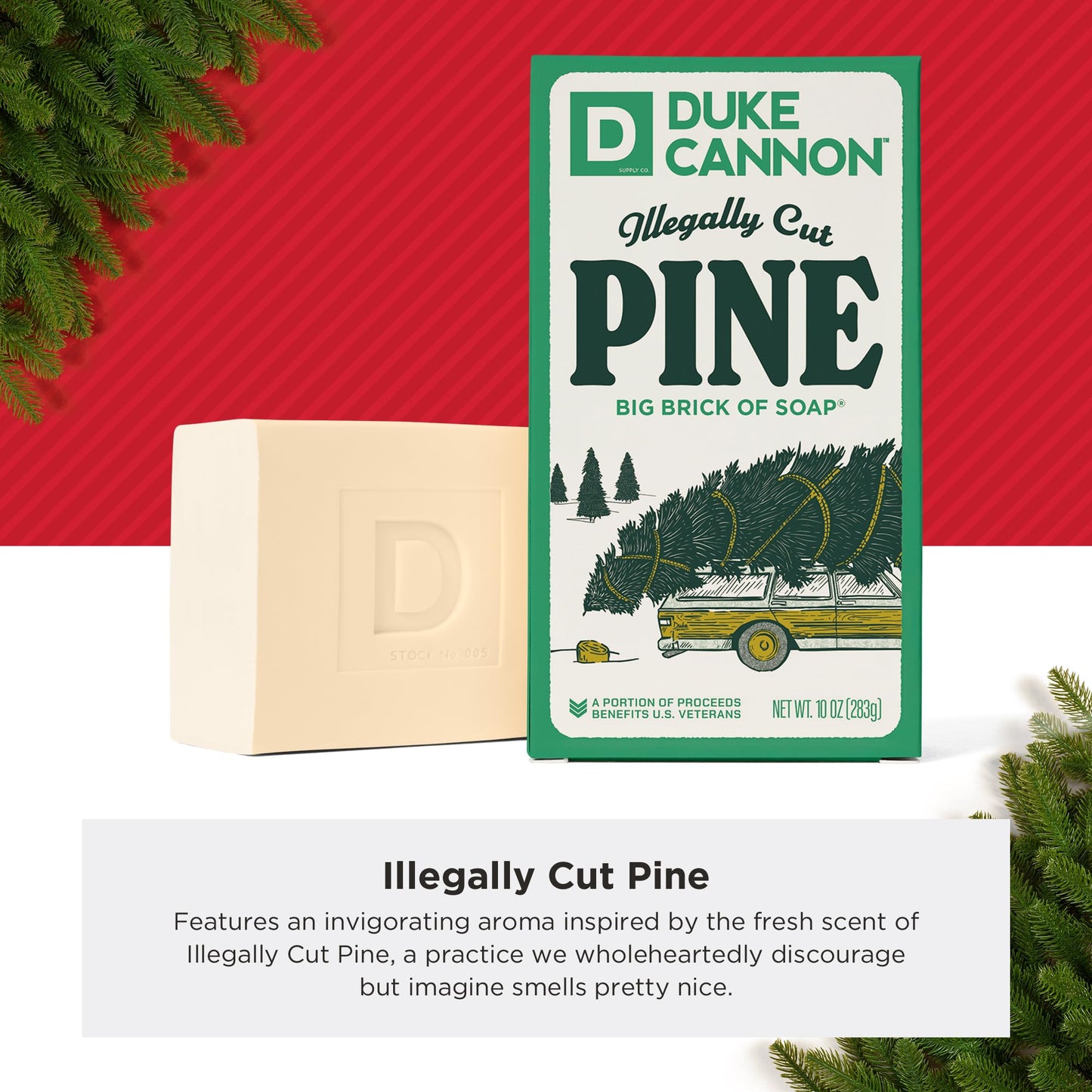 Duke Cannon Supply Co. Big Brick of Soap Bar for Men Holiday Edition - Illegally Cut Pine (Fresh Split Pine Scent), 10 oz. (6 Pack)