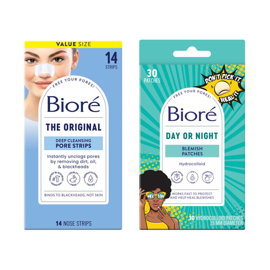 Biore Bundle of Bioré Original Blackhead Remover Strips, Deep Cleansing Nose Strips With Instant Pore Unclogging,14 Count Pimple Patches, Medical Grade Ultra-Thin Hydrocolloid, 30 count