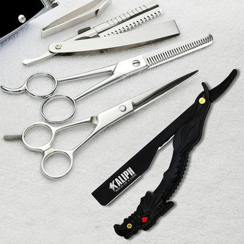 Kaliph Professional Barber Straight Razor - Premium Pack of 2 Straight Edge Razor with 100 Shaving Blades - Mens Manual Navajas Para Barbero Shaver Shavette Knife for Smooth Close Shaving (BLACK)